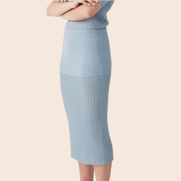 COS Pale Blue Knitted Pencil Skirt Size Medium - Picture 1 of 9